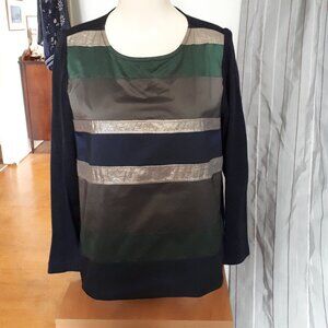 WHYCI Milano Top - Solid Navy Back with Horizontally Lined Front - Sz. 46